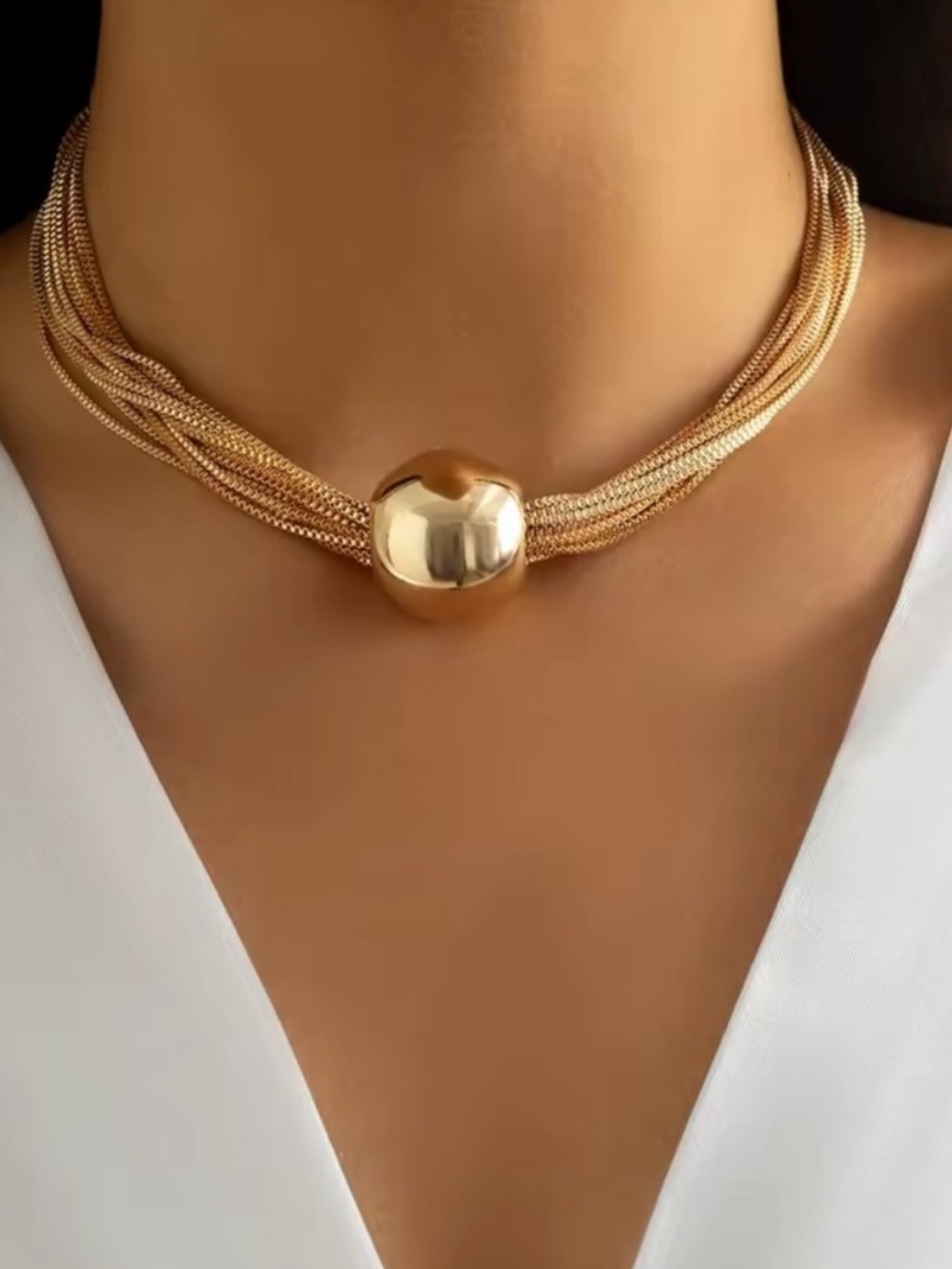 Gold Multi-Strand Choker with Dome Bead